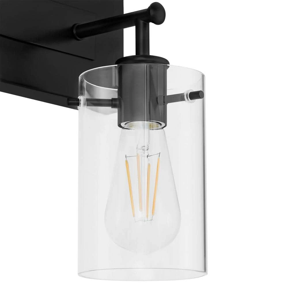 Hampton Bay Regan 29.25 in. 4-Light Matte Black Bathroom Vanity Light with Clear Glass Shades 4 Hampton Bay Regan 29.25 in. 4-Light Matte Black Bathroom Vanity Light with Clear Glass Shades - Image 4