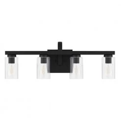Hampton Bay Kendall Manor 29 in. 4 Light Matte Black Bathroom Vanity Light with Clear Glass Shades