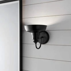 Hampton Bay Elmcroft 7.63 in. 1-Light Matte Black Modern Farmhouse Wall Mount Sconce Light with Metal Shade -Hampton Bay Shop matte black hampton bay vanity lighting hb3670 43 44 1000