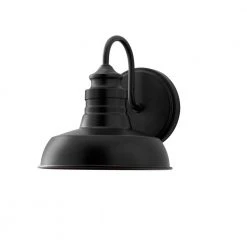 Hampton Bay Elmcroft 7.63 in. 1-Light Matte Black Modern Farmhouse Wall Mount Sconce Light with Metal Shade