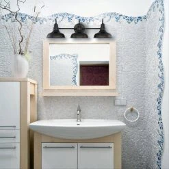 Hampton Bay Elmcroft 29 in. 3-Light Matte Black Modern Farmhouse Bathroom Vanity Light with Metal Shades -Hampton Bay Shop matte black hampton bay vanity lighting hb3672 43 1f 1000