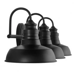 Hampton Bay Elmcroft 29 in. 3-Light Matte Black Modern Farmhouse Bathroom Vanity Light with Metal Shades -Hampton Bay Shop matte black hampton bay vanity lighting hb3672 43 a0 1000