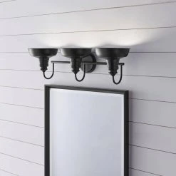 Hampton Bay Elmcroft 29 in. 3-Light Matte Black Modern Farmhouse Bathroom Vanity Light with Metal Shades -Hampton Bay Shop matte black hampton bay vanity lighting hb3672 43 c3 1000