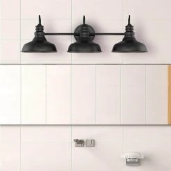 Hampton Bay Elmcroft 29 in. 3-Light Matte Black Modern Farmhouse Bathroom Vanity Light with Metal Shades -Hampton Bay Shop matte black hampton bay vanity lighting hb3672 43 fa 1000