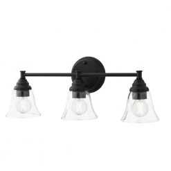 Hampton Bay Marsden 23.5 in. 3-Light Matte Black Transitional Bathroom Vanity Light with Clear Glass Shades