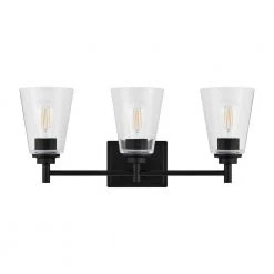 Hampton Bay Wakefield 22 in. 3-Light Matte Black Modern Wall Mount Sconce Light with Clear Glass Shades -Hampton Bay Shop matte black hampton bay vanity lighting hb3681 43 31 1000