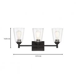 Hampton Bay Wakefield 22 in. 3-Light Matte Black Modern Wall Mount Sconce Light with Clear Glass Shades -Hampton Bay Shop matte black hampton bay vanity lighting hb3681 43 44 1000
