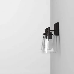 Hampton Bay Wakefield 22 in. 3-Light Matte Black Modern Wall Mount Sconce Light with Clear Glass Shades -Hampton Bay Shop matte black hampton bay vanity lighting hb3681 43 76 1000