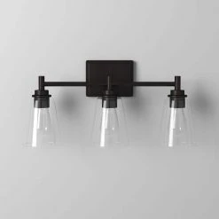 Hampton Bay Wakefield 22 in. 3-Light Matte Black Modern Wall Mount Sconce Light with Clear Glass Shades -Hampton Bay Shop matte black hampton bay vanity lighting hb3681 43 d4 1000