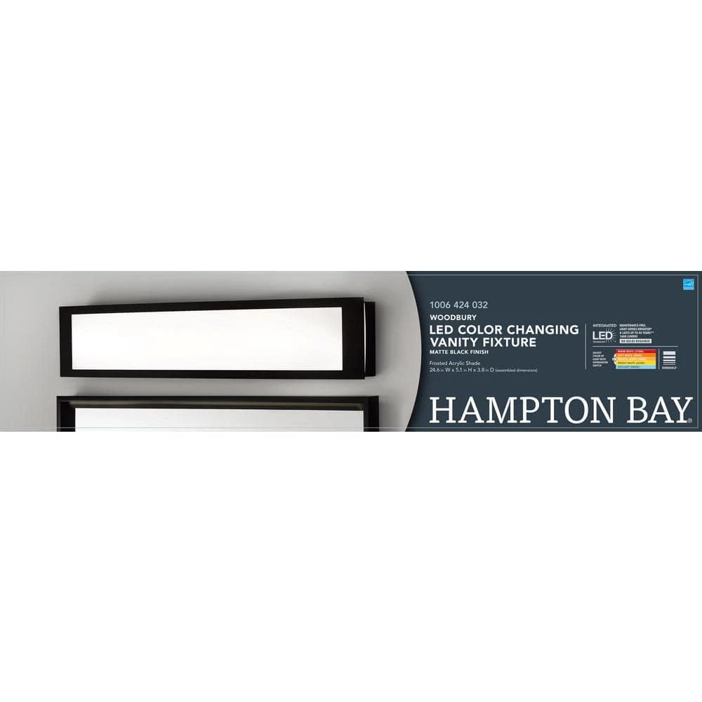 Hampton Bay Woodbury 24.6 in. 1-Light Matte Black Integrated LED Bathroom Vanity Light Bar with Frosted Acrylic Shade 11 Hampton Bay Woodbury 24.6 in. 1-Light Matte Black Integrated LED Bathroom Vanity Light Bar with Frosted Acrylic Shade - Image 11
