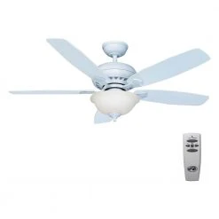 Hampton Bay Southwind 52 in. Indoor LED Matte White Ceiling Fan with 5 Reversible Blades, Light Kit, Downrod and Remote Control