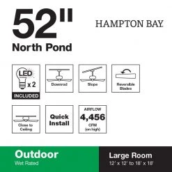 Hampton Bay North Pond 52 in. Indoor/Outdoor LED Matte White Ceiling Fan with Light Kit, Reversible Motor and Reversible Blades -Hampton Bay Shop matte white hampton bay ceiling fans with lights 59216 44 1000