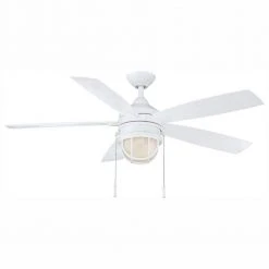 Hampton Bay Seaport II 52 in. LED Indoor/Outdoor Matte White Ceiling Fan with Light and Pull Chains