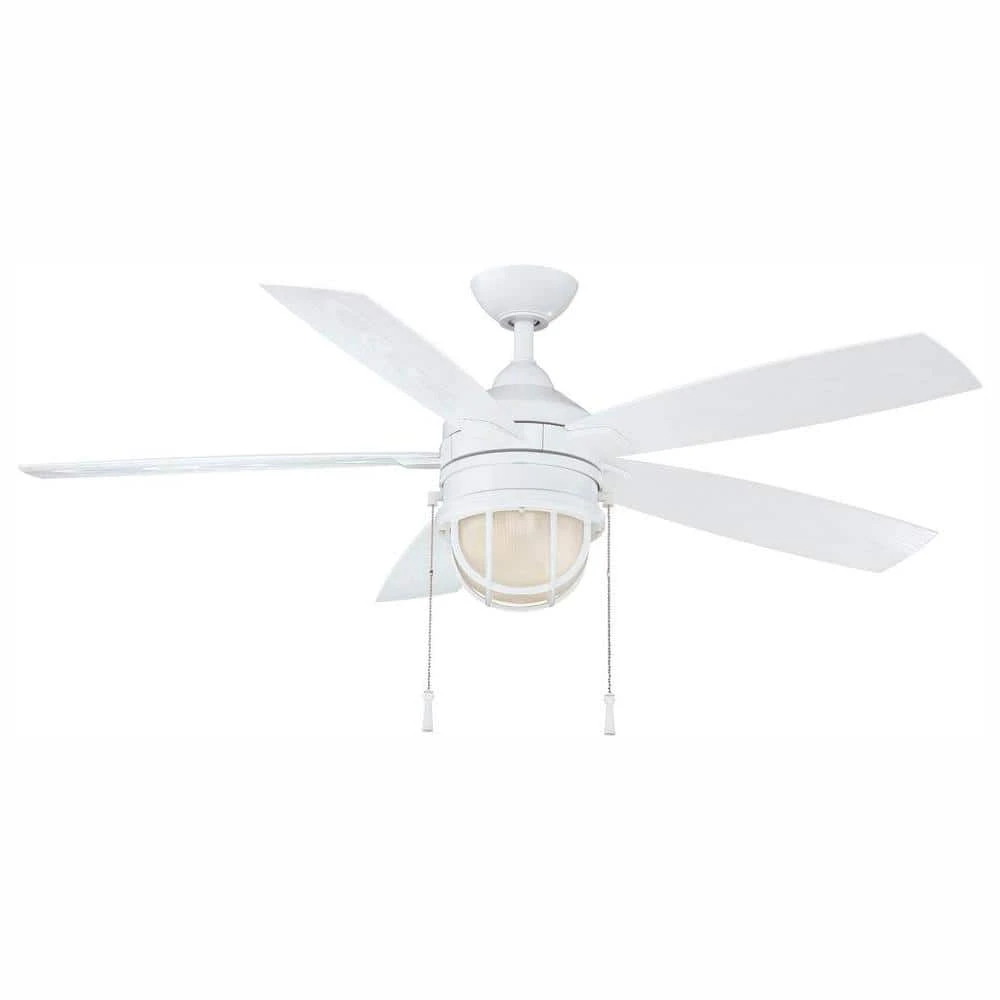 Hampton Bay Seaport II 52 in. LED Indoor/Outdoor Matte White Ceiling Fan with Light and Pull Chains 1 Hampton Bay Seaport II 52 in. LED Indoor/Outdoor Matte White Ceiling Fan with Light and Pull Chains