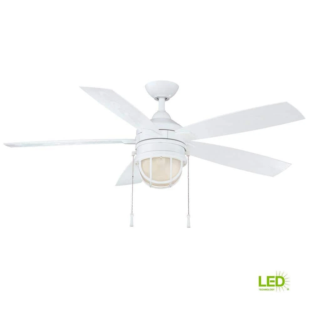Hampton Bay Seaport II 52 in. LED Indoor/Outdoor Matte White Ceiling Fan with Light and Pull Chains 2 Hampton Bay Seaport II 52 in. LED Indoor/Outdoor Matte White Ceiling Fan with Light and Pull Chains - Image 2