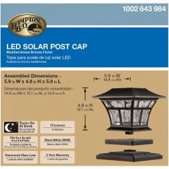Hampton Bay Solar 15 Lumens Mediterranean Bronze Outdoor Integrated LED 3000K Warm White Landscape Post Cap Light -Hampton Bay Shop mediterranean bronze hampton bay deck post lights 84044 44 1000