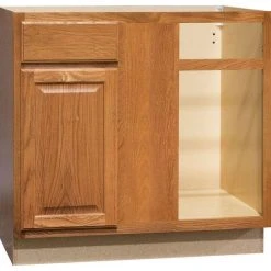 Hampton Bay Hampton Assembled 36x34.5x24 in. Blind Base Corner Kitchen Cabinet in Medium Oak