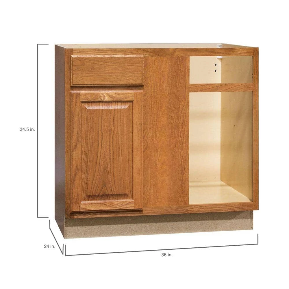 Hampton Bay Hampton Assembled 36x34.5x24 in. Blind Base Corner Kitchen Cabinet in Medium Oak 14 Hampton Bay Hampton Assembled 36x34.5x24 in. Blind Base Corner Kitchen Cabinet in Medium Oak - Image 14