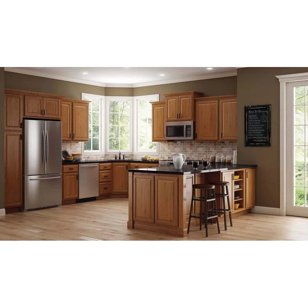Hampton Bay Hampton Assembled 36x34.5x24 in. Blind Base Corner Kitchen Cabinet in Medium Oak 2 Hampton Bay Hampton Assembled 36x34.5x24 in. Blind Base Corner Kitchen Cabinet in Medium Oak - Image 2