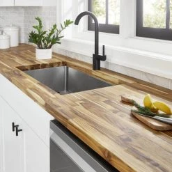 Hampton Bay 8 ft. L x 25 in. D Unfinished Teak Solid Wood Butcher Block Countertop With Square Edge 7 Hampton Bay 8 ft. L x 25 in. D Unfinished Teak Solid Wood Butcher Block Countertop With Square Edge -Hampton Bay Shop natural color hampton bay butcher block countertops 8ft fsc u 1f 1000