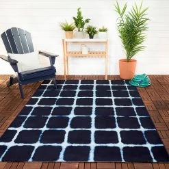 Hampton Bay Tie-Dye Navy 5 ft. x 7 ft. Checkered Indoor/Outdoor Area Rug -Hampton Bay Shop navy hampton bay outdoor rugs 3004130 e1 1000
