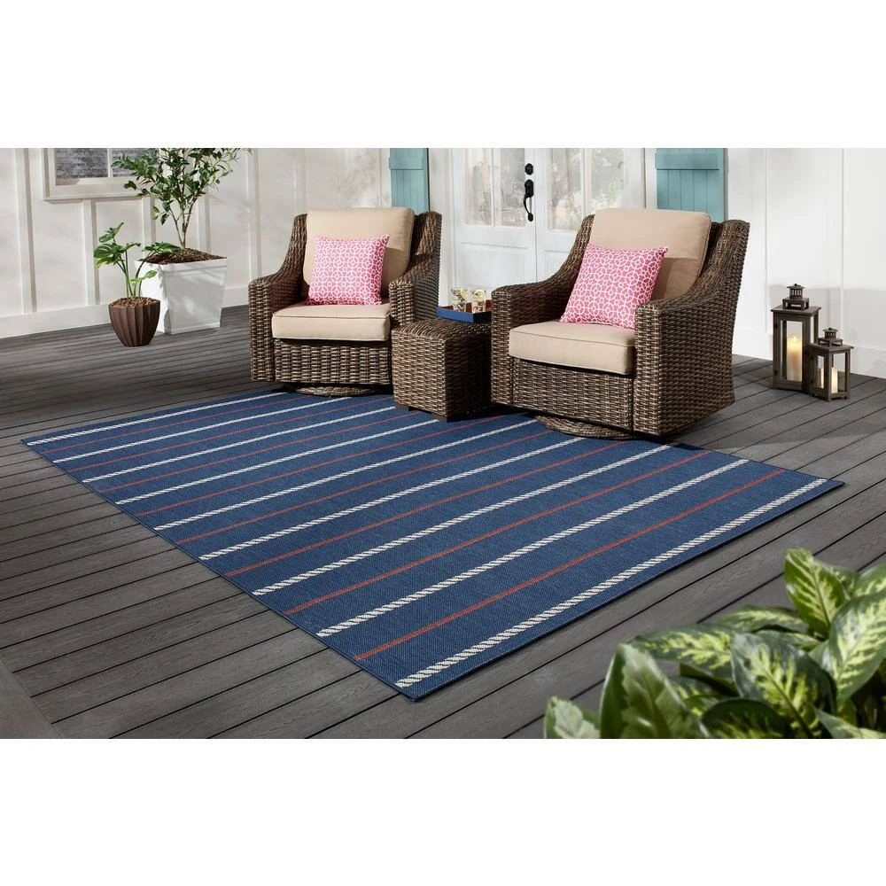 Hampton Bay Stripes Navy 5 ft. 3 in. x 7 ft. Indoor/Outdoor Area Rug 2 Hampton Bay Stripes Navy 5 ft. 3 in. x 7 ft. Indoor/Outdoor Area Rug - Image 2
