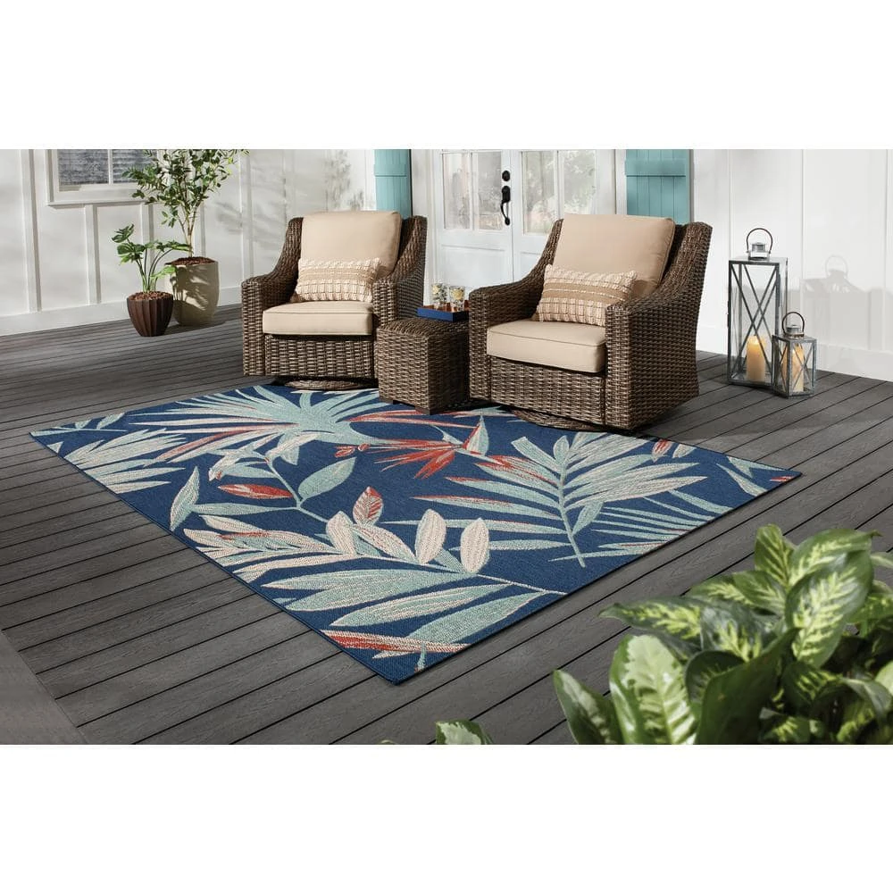 Hampton Bay Palm Blue 8 ft. x 10 ft. Argyle Indoor/Outdoor Area Rug 2 Hampton Bay Palm Blue 8 ft. x 10 ft. Argyle Indoor/Outdoor Area Rug - Image 2