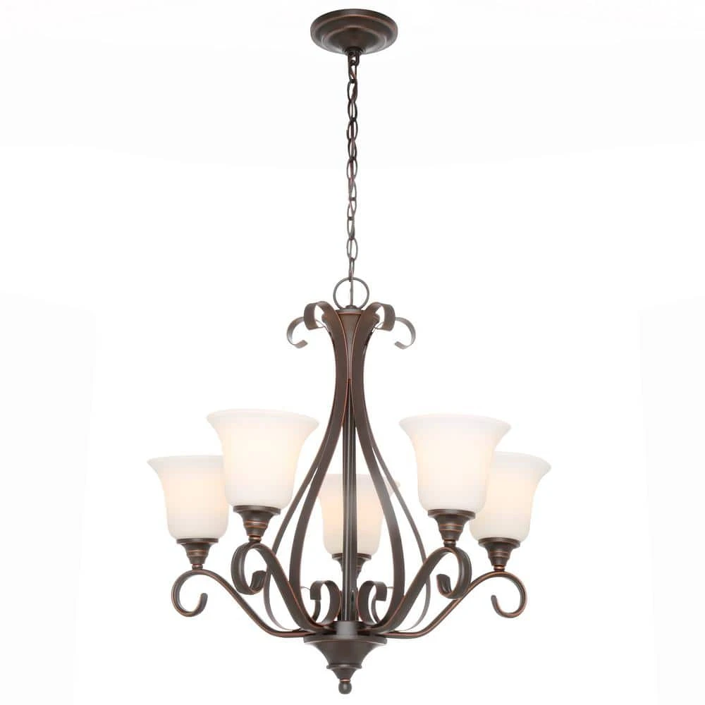Hampton Bay Westwood 5-Light Oil-Rubbed Bronze Chandelier with Frosted White Glass Shades 5 Hampton Bay Westwood 5-Light Oil-Rubbed Bronze Chandelier with Frosted White Glass Shades - Image 5
