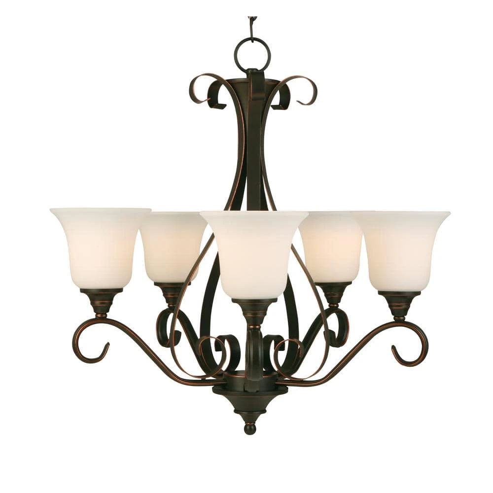Hampton Bay Westwood 5-Light Oil-Rubbed Bronze Chandelier with Frosted White Glass Shades 10 Hampton Bay Westwood 5-Light Oil-Rubbed Bronze Chandelier with Frosted White Glass Shades - Image 10