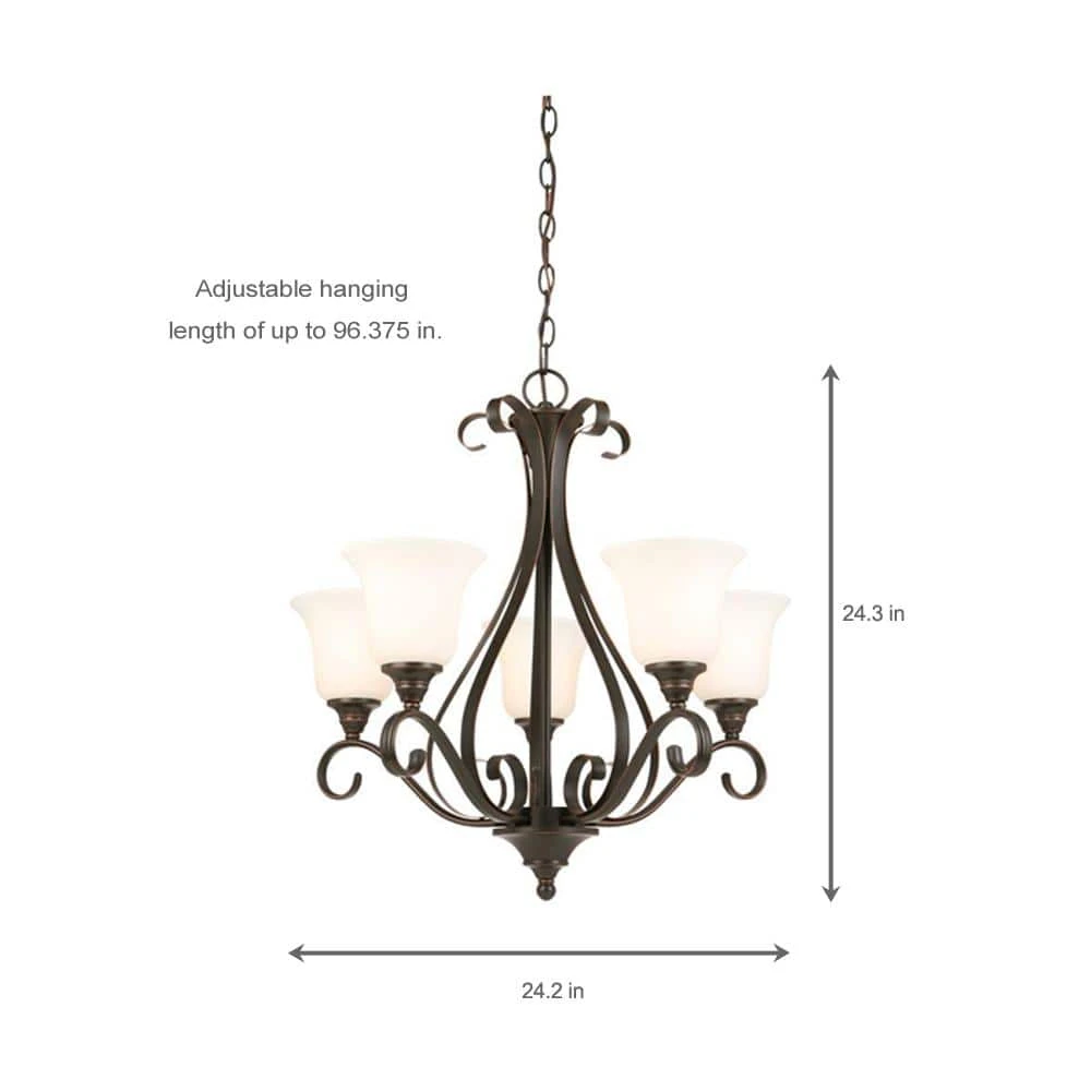 Hampton Bay Westwood 5-Light Oil-Rubbed Bronze Chandelier with Frosted White Glass Shades 3 Hampton Bay Westwood 5-Light Oil-Rubbed Bronze Chandelier with Frosted White Glass Shades - Image 3