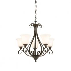 Hampton Bay Westwood 5-Light Oil-Rubbed Bronze Chandelier with Frosted White Glass Shades