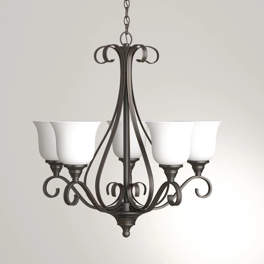 Hampton Bay Westwood 5-Light Oil-Rubbed Bronze Chandelier with Frosted White Glass Shades 13 Hampton Bay Westwood 5-Light Oil-Rubbed Bronze Chandelier with Frosted White Glass Shades - Image 13