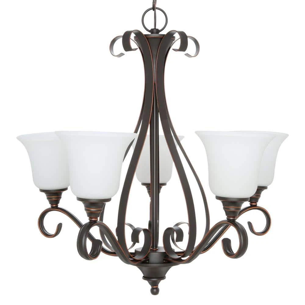 Hampton Bay Westwood 5-Light Oil-Rubbed Bronze Chandelier with Frosted White Glass Shades 7 Hampton Bay Westwood 5-Light Oil-Rubbed Bronze Chandelier with Frosted White Glass Shades - Image 7
