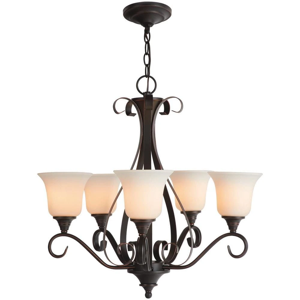 Hampton Bay Westwood 5-Light Oil-Rubbed Bronze Chandelier with Frosted White Glass Shades 14 Hampton Bay Westwood 5-Light Oil-Rubbed Bronze Chandelier with Frosted White Glass Shades - Image 14