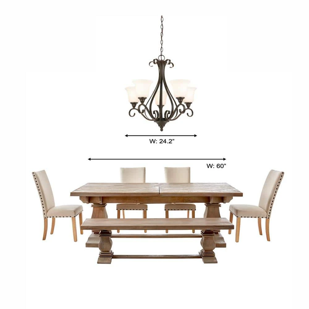 Hampton Bay Westwood 5-Light Oil-Rubbed Bronze Chandelier with Frosted White Glass Shades 2 Hampton Bay Westwood 5-Light Oil-Rubbed Bronze Chandelier with Frosted White Glass Shades - Image 2