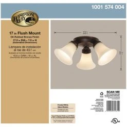 Hampton Bay 17.5 in. 3-Light Oil-Rubbed Bronze Flush Mount with Bell Shaped Frosted Glass Shades -Hampton Bay Shop oil rubbed bronze hampton bay flush mount lights isr8083a 2 1f 1000