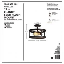 Hampton Bay Moreland 13 in. 2-Light Oil-Rubbed Bronze Semi-Flush Mount 11 Hampton Bay Moreland 13 in. 2-Light Oil-Rubbed Bronze Semi-Flush Mount -Hampton Bay Shop oil rubbed bronze hampton bay flush mount lights jqi9282a 44 1000