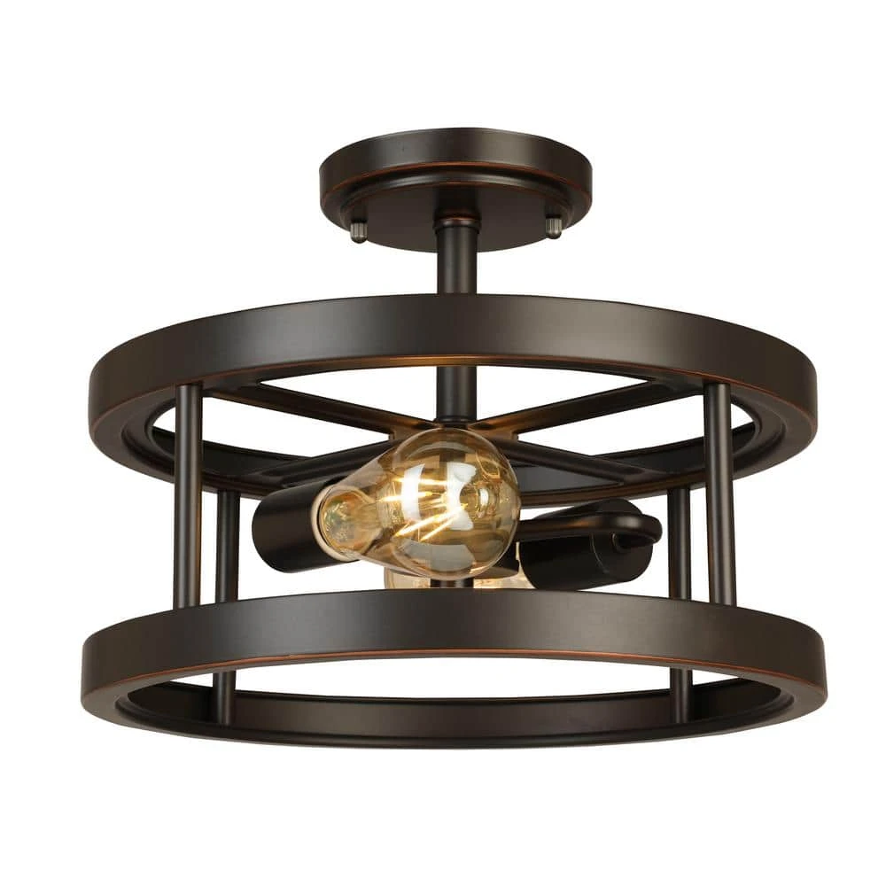 Hampton Bay Moreland 13 in. 2-Light Oil-Rubbed Bronze Semi-Flush Mount 1 Hampton Bay Moreland 13 in. 2-Light Oil-Rubbed Bronze Semi-Flush Mount