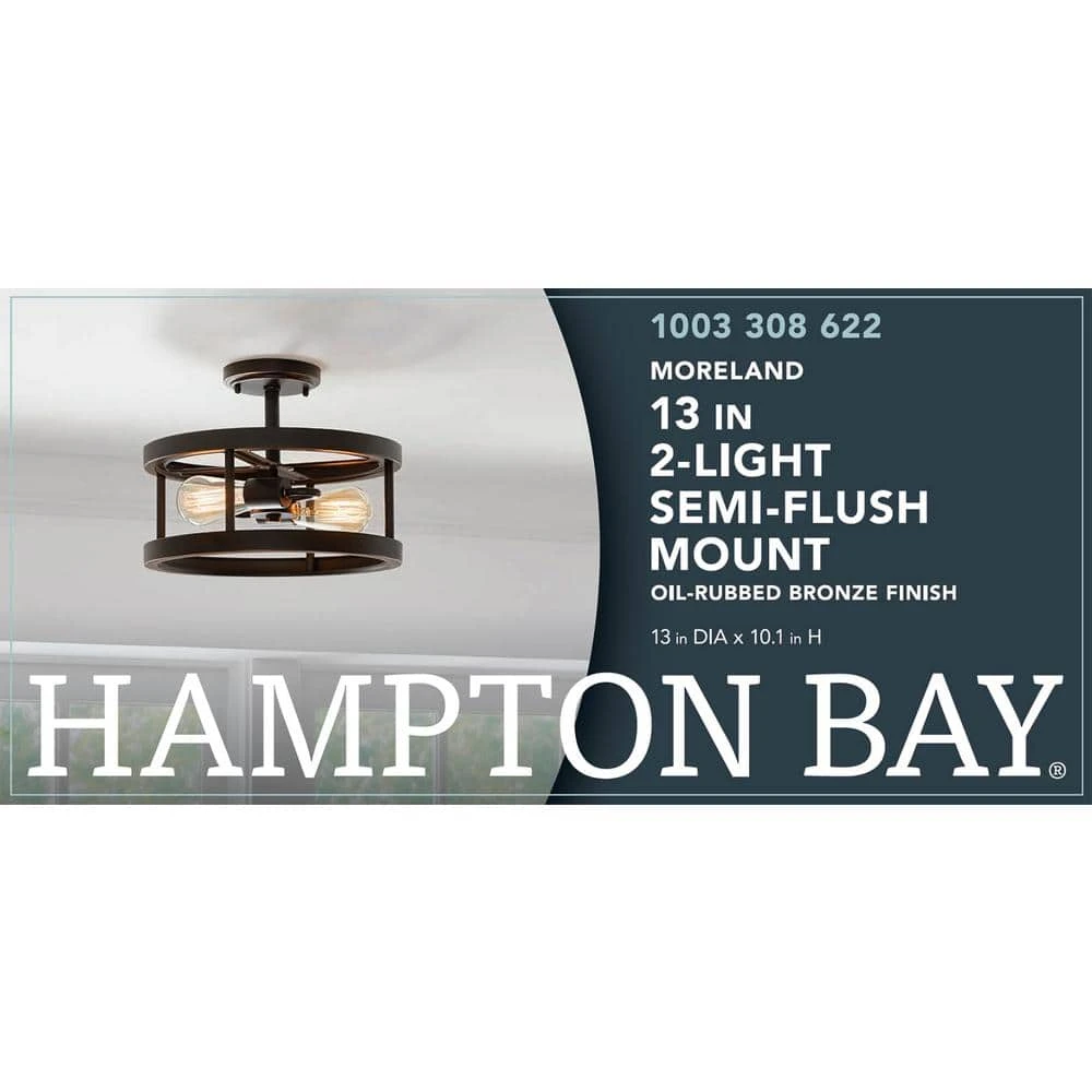Hampton Bay Moreland 13 in. 2-Light Oil-Rubbed Bronze Semi-Flush Mount 3 Hampton Bay Moreland 13 in. 2-Light Oil-Rubbed Bronze Semi-Flush Mount - Image 3