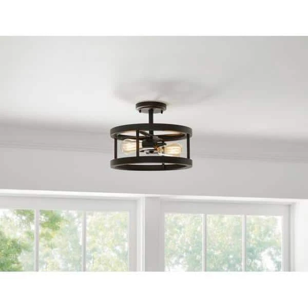 Hampton Bay Moreland 13 in. 2-Light Oil-Rubbed Bronze Semi-Flush Mount 2 Hampton Bay Moreland 13 in. 2-Light Oil-Rubbed Bronze Semi-Flush Mount - Image 2
