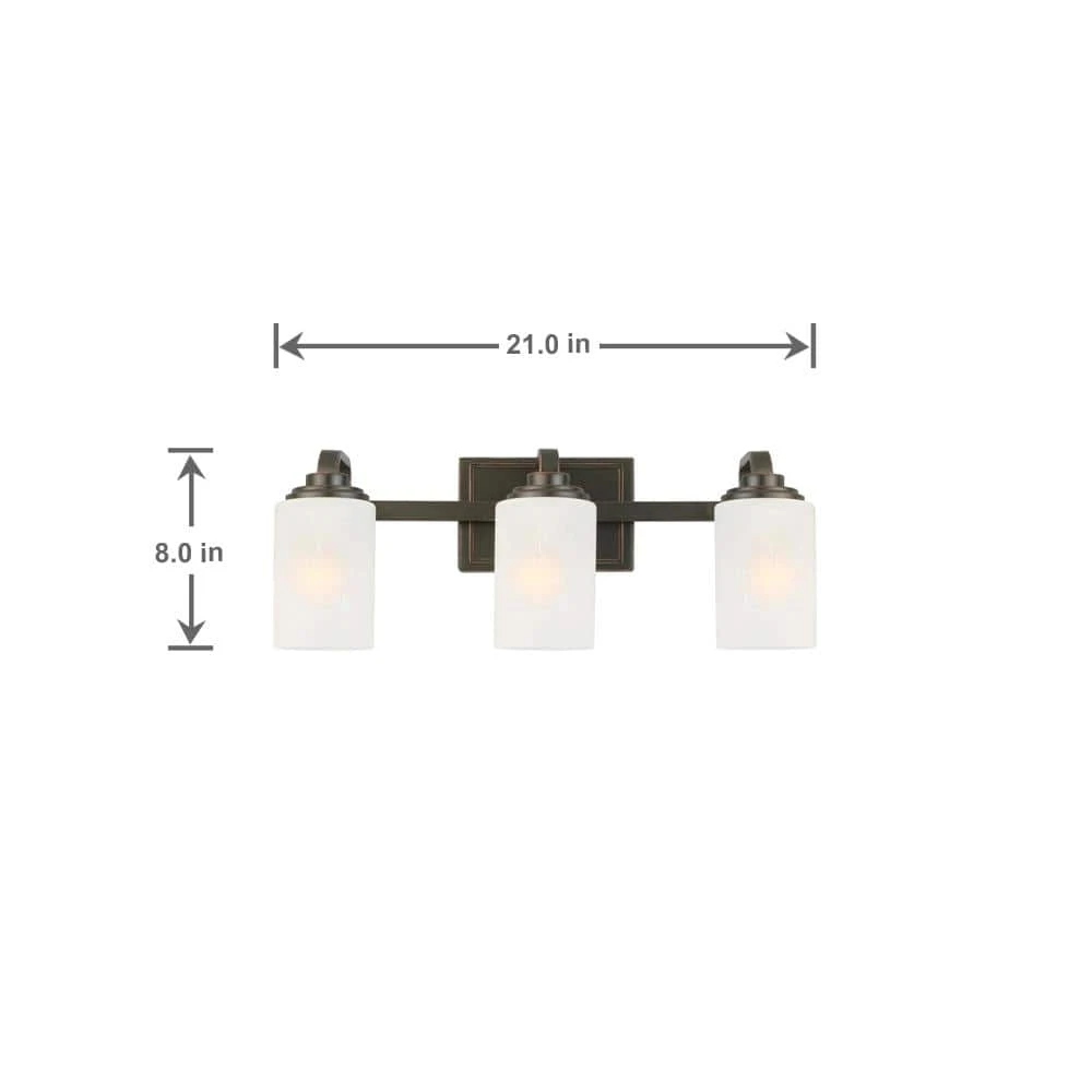 Hampton Bay 3-Light 21 in. Oil-Rubbed Bronze Contemporary Bathroom Vanity Light with Frosted Patterned Glass Shade 3 Hampton Bay 3-Light 21 in. Oil-Rubbed Bronze Contemporary Bathroom Vanity Light with Frosted Patterned Glass Shade - Image 3