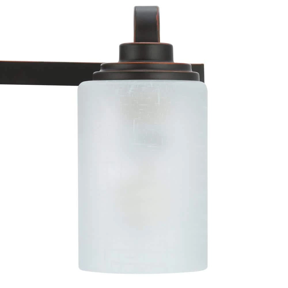Hampton Bay 3-Light 21 in. Oil-Rubbed Bronze Contemporary Bathroom Vanity Light with Frosted Patterned Glass Shade 6 Hampton Bay 3-Light 21 in. Oil-Rubbed Bronze Contemporary Bathroom Vanity Light with Frosted Patterned Glass Shade - Image 6