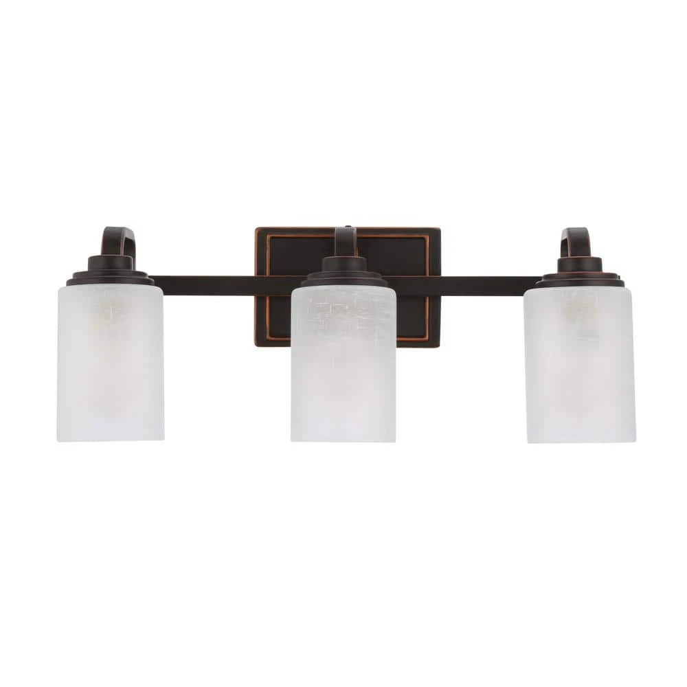 Hampton Bay 3-Light 21 in. Oil-Rubbed Bronze Contemporary Bathroom Vanity Light with Frosted Patterned Glass Shade 11 Hampton Bay 3-Light 21 in. Oil-Rubbed Bronze Contemporary Bathroom Vanity Light with Frosted Patterned Glass Shade - Image 11