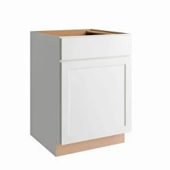 Hampton Bay Courtland Shaker Assembled 24 in. x 34.5 in. x 24 in. Stock Base Kitchen Cabinet in Polar White Finish