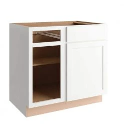 Hampton Bay Courtland Polar White Finish Laminate Shaker Stock Assembled Blind Base Kitchen Cabinet 36 in. x 34.5 in. x 24 in.