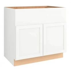 Hampton Bay Courtland Polar White Finish Shaker Stock Assembled Apron Front Sink Base Kitchen Cabinet 36 in. x 34.5 in. x 24 in.