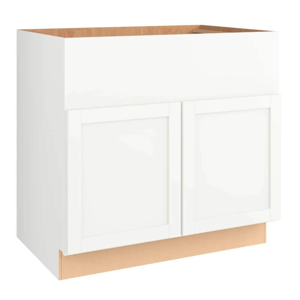 Hampton Bay Courtland Polar White Finish Shaker Stock Assembled Apron Front Sink Base Kitchen Cabinet 36 in. x 34.5 in. x 24 in. 1 Hampton Bay Courtland Polar White Finish Shaker Stock Assembled Apron Front Sink Base Kitchen Cabinet 36 in. x 34.5 in. x 24 in.