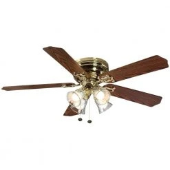 Hampton Bay Carriage House 52 in. Indoor LED Polished Brass Ceiling Fan with Light Kit, Reversible Motor and Reversible Blades