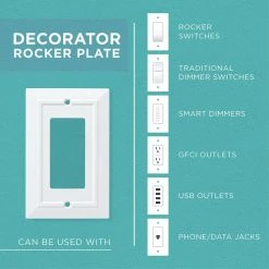 Hampton Bay White 1-Gang Decorator/Rocker Wall Plate (1-Pack) -Hampton Bay Shop pure white hampton bay rocker light switch plates w32733 pw u 1f 1000