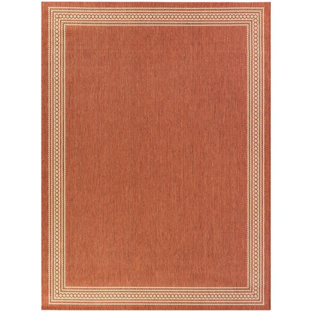 Hampton Bay Rust with Tan Border 9 ft. 2 in. x 12 ft. Indoor/Outdoor Area Rug